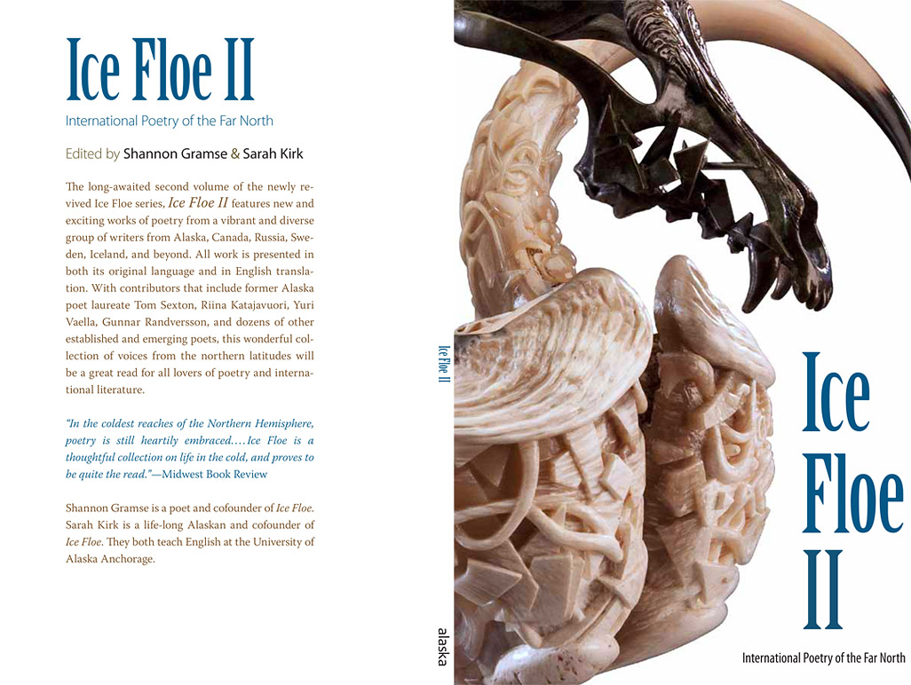 Ice Floe II - cover image, Self Portrait - musk oxen horns, bronze wolf skull, 14x23x11in, 2008-2009